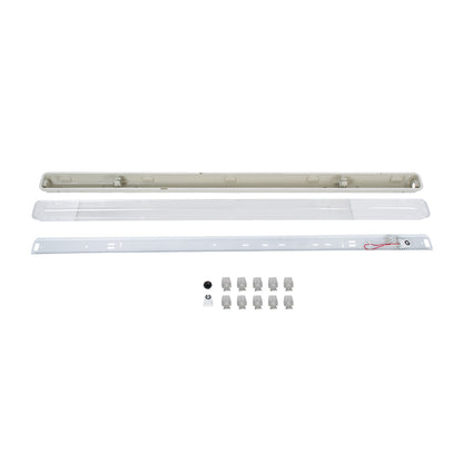 90612 120cm Tri-Proof Πλαστικό PC Σκαφάκι με Μεταλλικά Clips για 1 x Λάμπες T8 Τύπου Φθορίου LED Τροφοδοσίας Ενός Άκρου Αδιάβροχο IP65