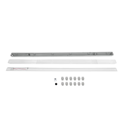 90614 150cm Tri-Proof Πλαστικό PC Σκαφάκι με Μεταλλικά Clips για 1 x Λάμπες T8 Τύπου Φθορίου LED Τροφοδοσίας Ενός Άκρου Αδιάβροχο IP65