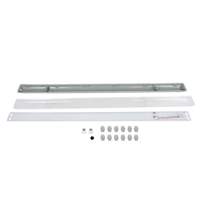 90615 150cm Tri-Proof Πλαστικό PC Σκαφάκι με Μεταλλικά Clips για 2 x Λάμπες T8 Τύπου Φθορίου LED Τροφοδοσίας Ενός Άκρου Αδιάβροχο IP65