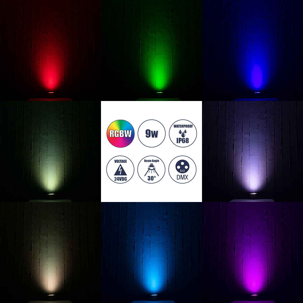 UNDERWATER-DINA 90677 Υποβρύχιο Φωτιστικό Σποτ Ειδικό για Σιντριβάνια LED 9W 945lm 30° DC 24V Αδιάβροχο IP68 Φ12 x Υ14cm Πολύχρωμο RGBW DMX512 - Ανοξείδωτο Ατσάλι