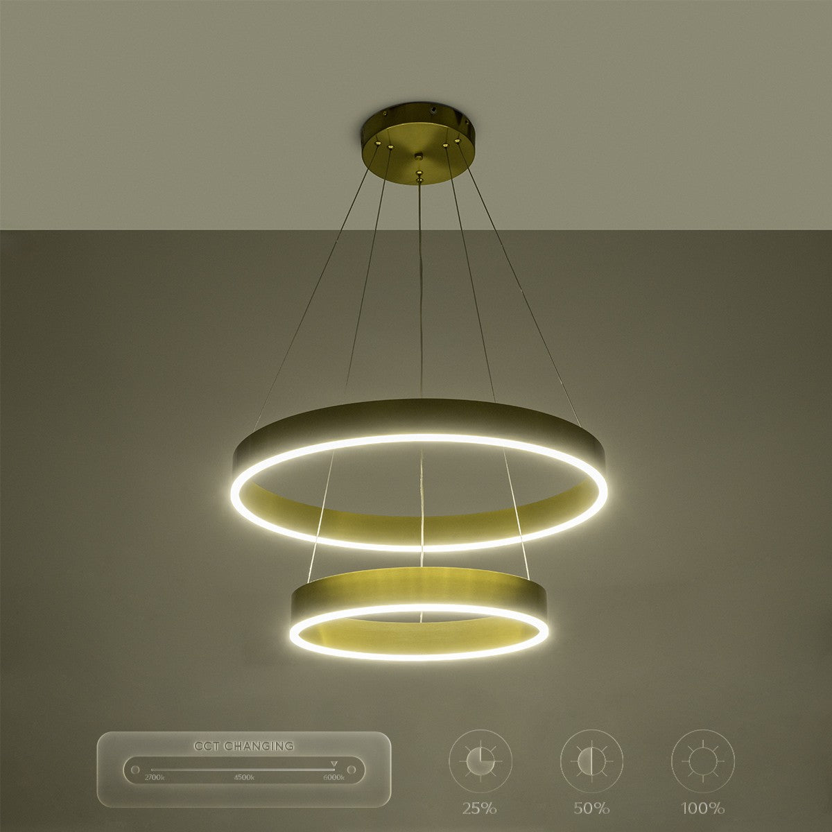 VENOM 61187-DECO Μοντέρνο Κρεμαστό Φωτιστικό Οροφής LED 75W 8818lm 120° AC 220-240V IP20 Ρυθμιζόμενο Λευκό CCT με Χειριστήριο από 2700K έως 6000K Dimmable - Lumileds SMD Chip - Χρυσό Βούρτσας - Μ60 x Π60 x Υ40