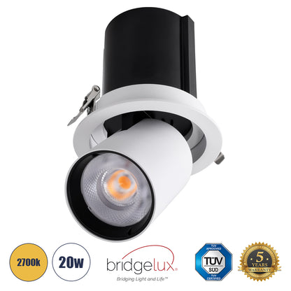 VIRGO-B 60311 Χωνευτό LED Spot Downlight TrimLess Φ13.5cm 20W 2500lm 36° AC 220-240V IP20 Φ13.5cm x Υ14cm - Στρόγγυλο - Λευκό με Μαύρο Κάτοπτρο - Θερμό Λευκό 2700K - Bridgelux COB