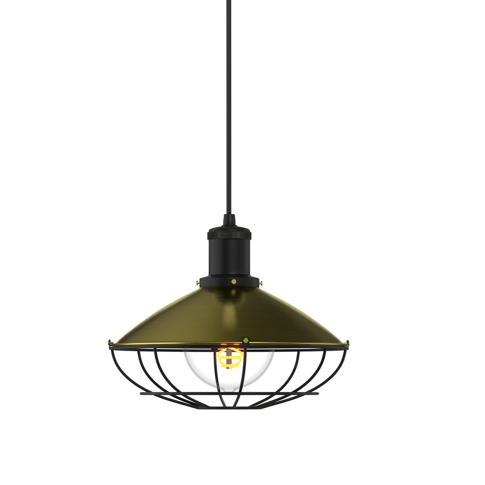 Φωτιστικό Κρεμαστό Μονόφωτο Μεταλλικό Μπρονζέ με Μαύρες Λεπτομέρειες E27 25x25x150