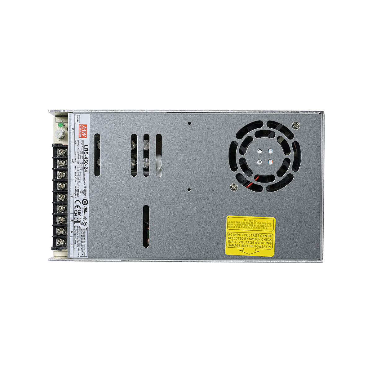 MEANWELL-LRS450-24 90787 Τροφοδοτικό/Μετασχηματιστής PELV 450W 18.8A DC 24V IP20 - AC 220-240V σε DC 24V / Ρυθμιζόμενo από DC 21.6V έως DC 28.8V - Μ22.5 x Π12.4 x Υ3.5