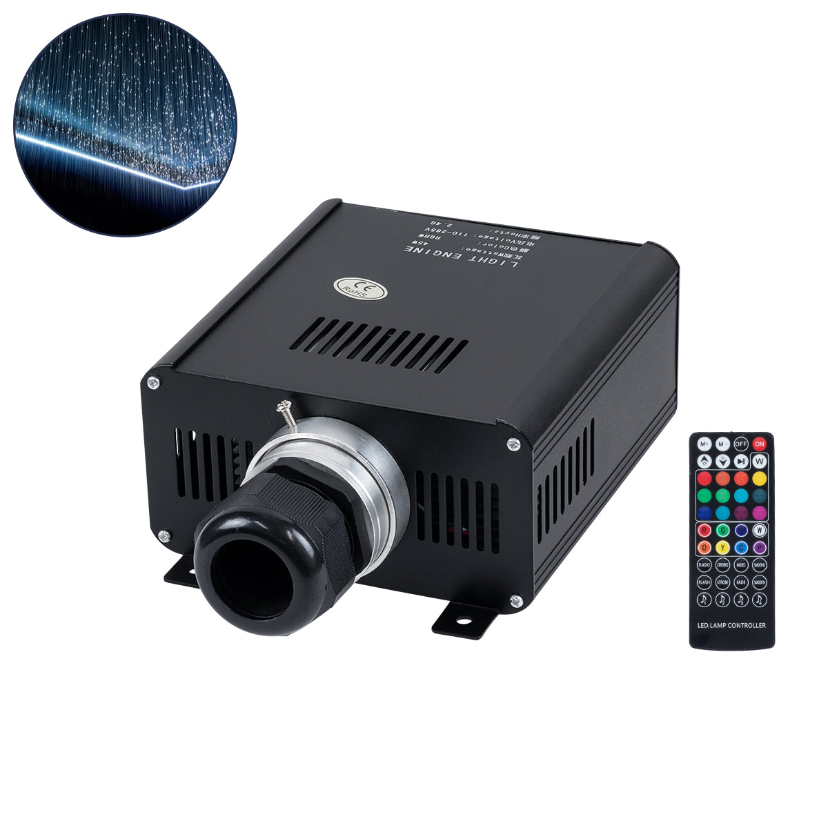 79612 Μηχανή Οπτικής Ίνας Μονής Κεφαλής - Fiber Optic Light Machine Single Head LED 45W AC 220-240V με Ασύρματο Χειριστήριο RF 2.4Ghz Μ14 x Π26 x Υ8.5cm RGBW