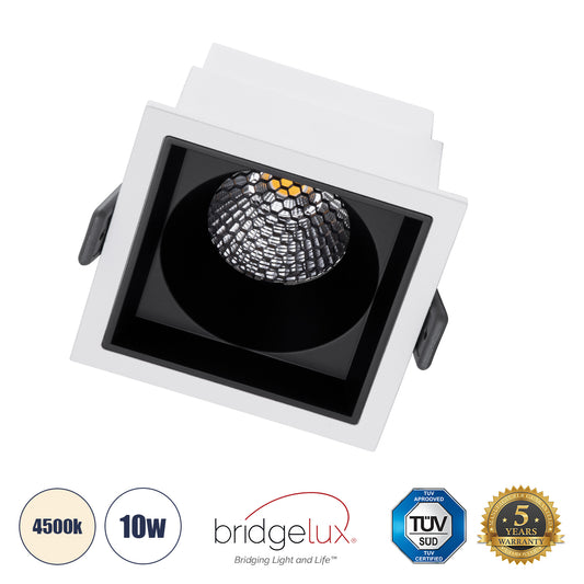 PLUTO-M 60270 Χωνευτό LED Spot Downlight TrimLess Μ8.4xΠ8.4cm 10W 1300lm 38° AC 220-240V IP20 Μ8.4 x Π8.4 x Υ5.9cm - Τετράγωνο - Λευκό με Μαύρο Κάτοπτρο & Anti-Glare HoneyComb - Φυσικό Λευκό 4500K - Bridgelux COB