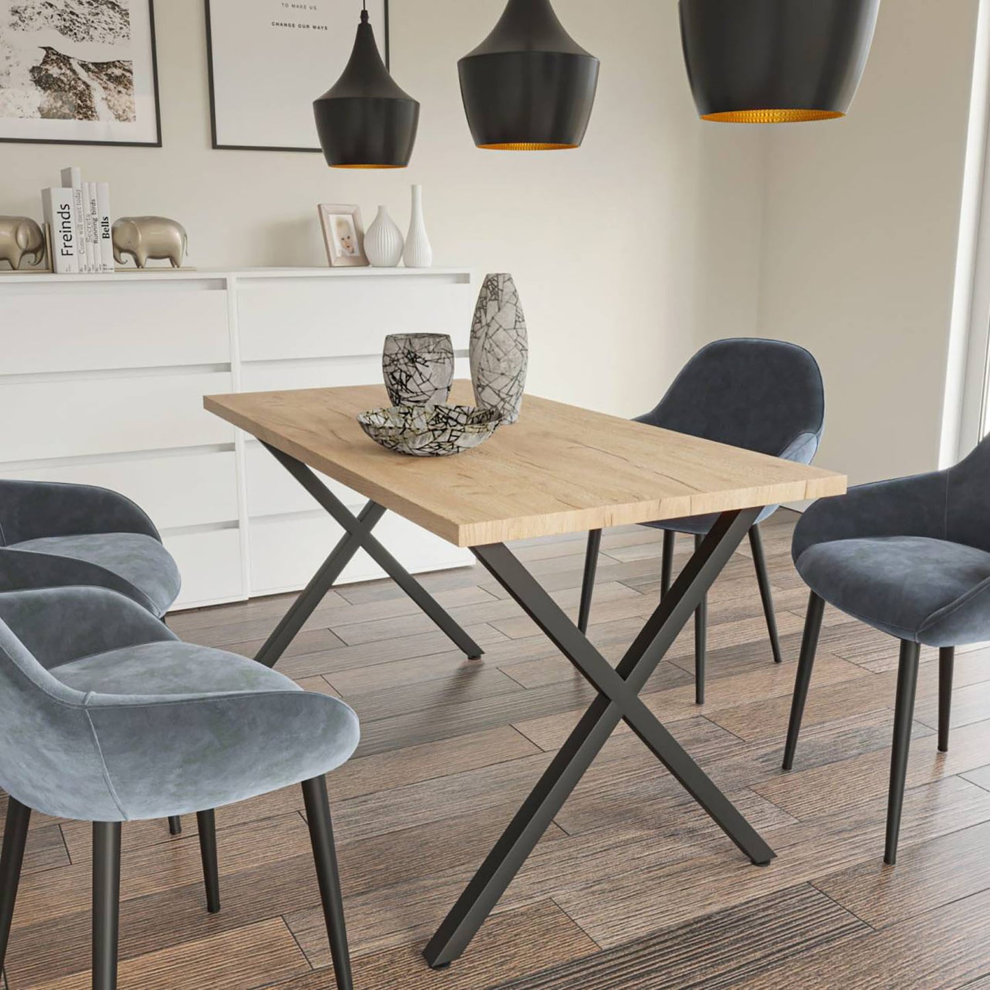 Τραπέζι Houston Χρυσό Δρυς-Μαύρο 160x80x77