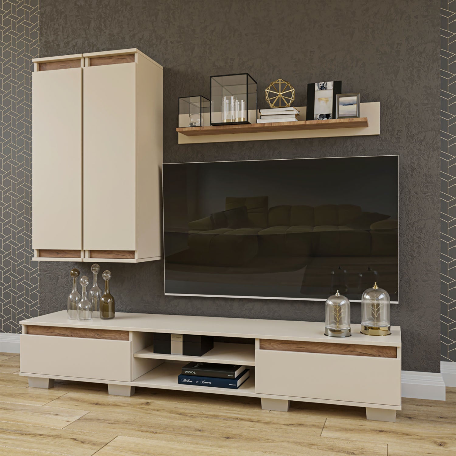 Σύνθεση Τηλεόρασης Lilu Μπεζ-Σκούρο Δρυς 175x37x131