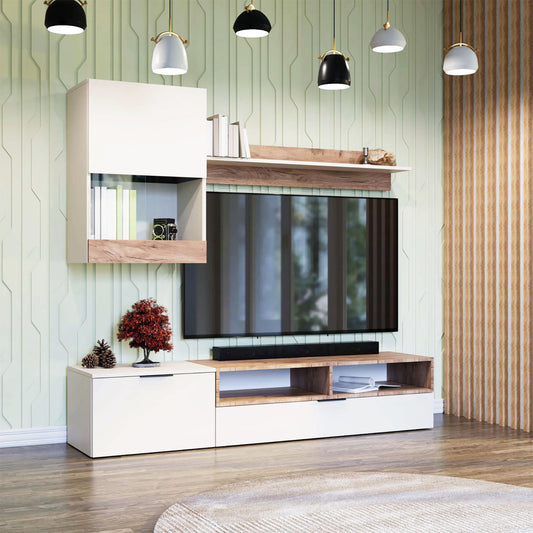 Σύνθεση Τηλεόρασης Morocco Λευκό-Χρυσό Δρυς 175x39x113.5