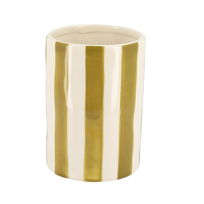 Κεραμικό Βάζο Iona Ριγέ Λαδί – Λευκό 10x10x14