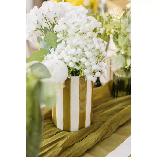 Κεραμικό Βάζο Iona Ριγέ Λαδί – Λευκό 10x10x14