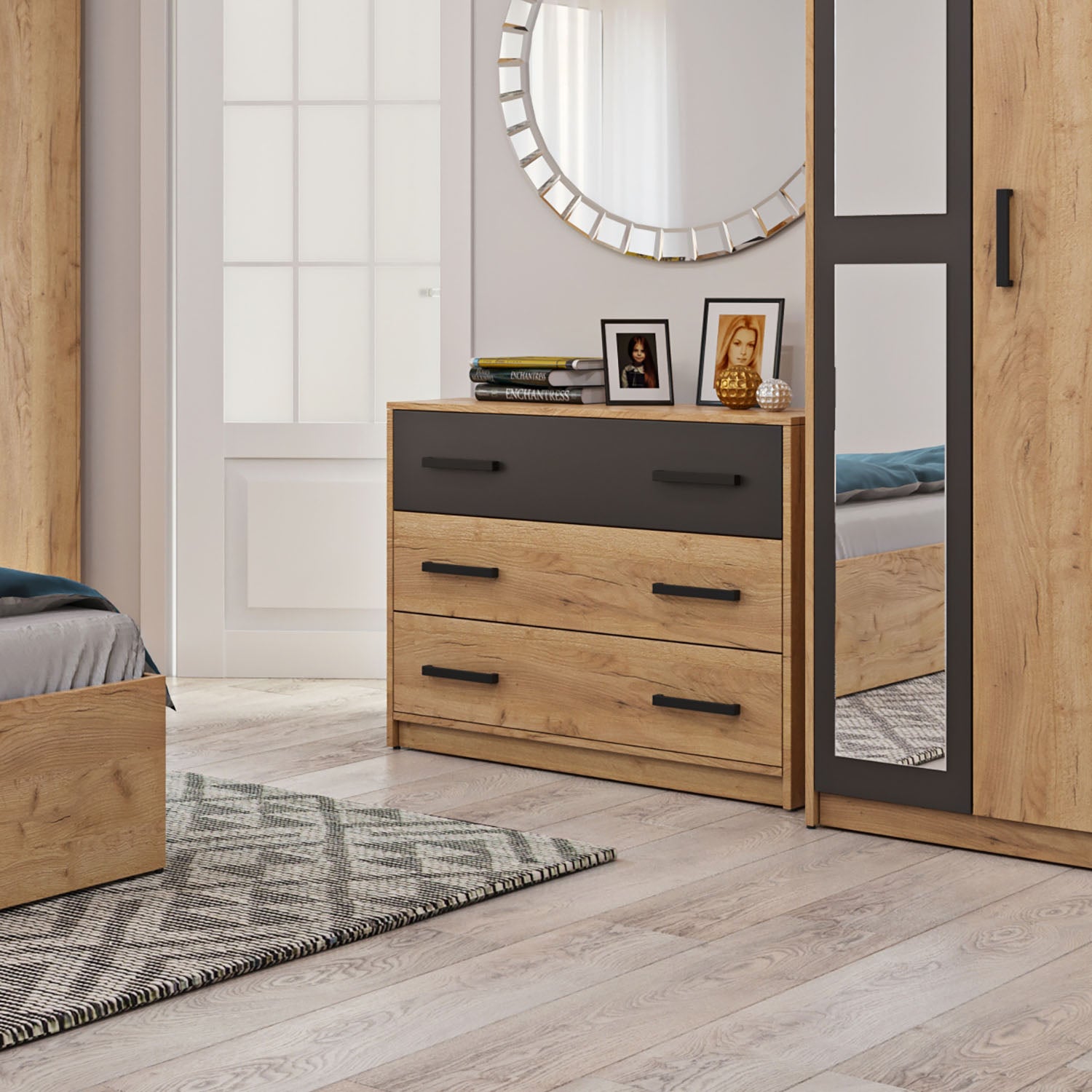 Συρταριέρα Viva Χρυσό Δρυς-Γραφίτη 90x39x75