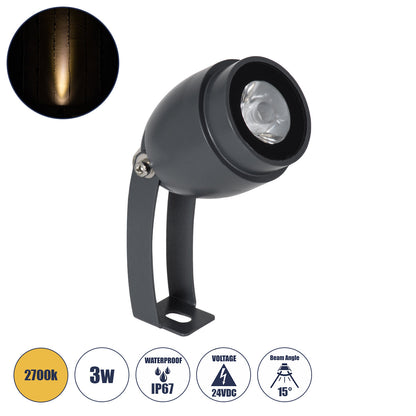 TREELIGHT-TREEGAL 90461 Σποτ Φωτισμού για Φυτά - Δέντρα με Βάση Μπετού & Κορμού LED 3W 330lm 15° DC 24V Αδιάβροχο IP65 Θερμό Λευκό 2700K Dimmable - Γκρι Ανθρακί - Μ5 x Π5 x Υ14.7