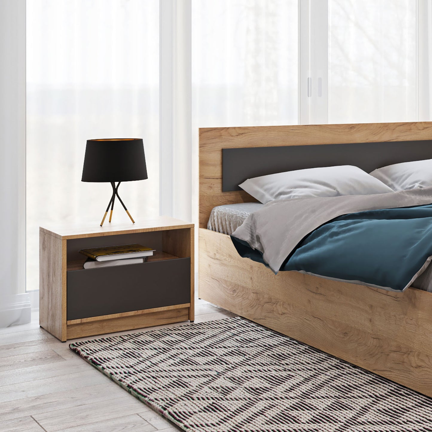 Κομοδίνο Viva Χρυσό Δρυς-Γραφίτη 50x36x41