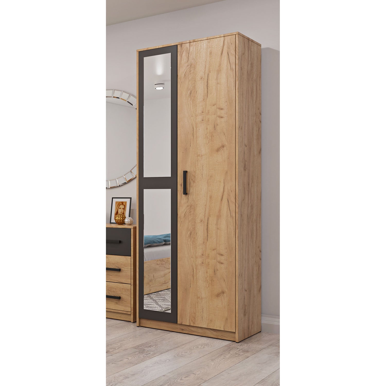 Ντουλάπα Viva Χρυσό Δρυς-Γραφίτης 70x50x209