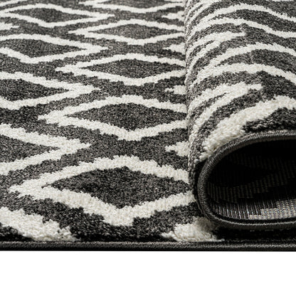 Πατάκι Vibe Art 9577 67x150εκ Ανθρακί Λευκό