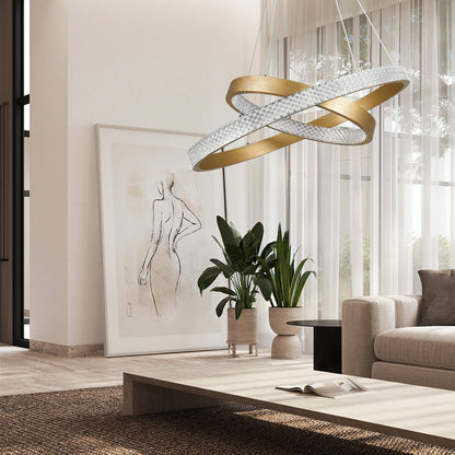 DIAMOND DUO 61151 Κρεμαστό Φωτιστικό Δαχτυλίδι-Κύκλος LED CCT 75W 8743lm 360° AC 220-240V - Εναλλαγή Φωτισμού μέσω Τηλεχειριστηρίου All In One Ψυχρό 6000k+Φυσικό 4500k+Θερμό 2700k Dimmable Φ40+60cm - Χρυσό Βούρτσας