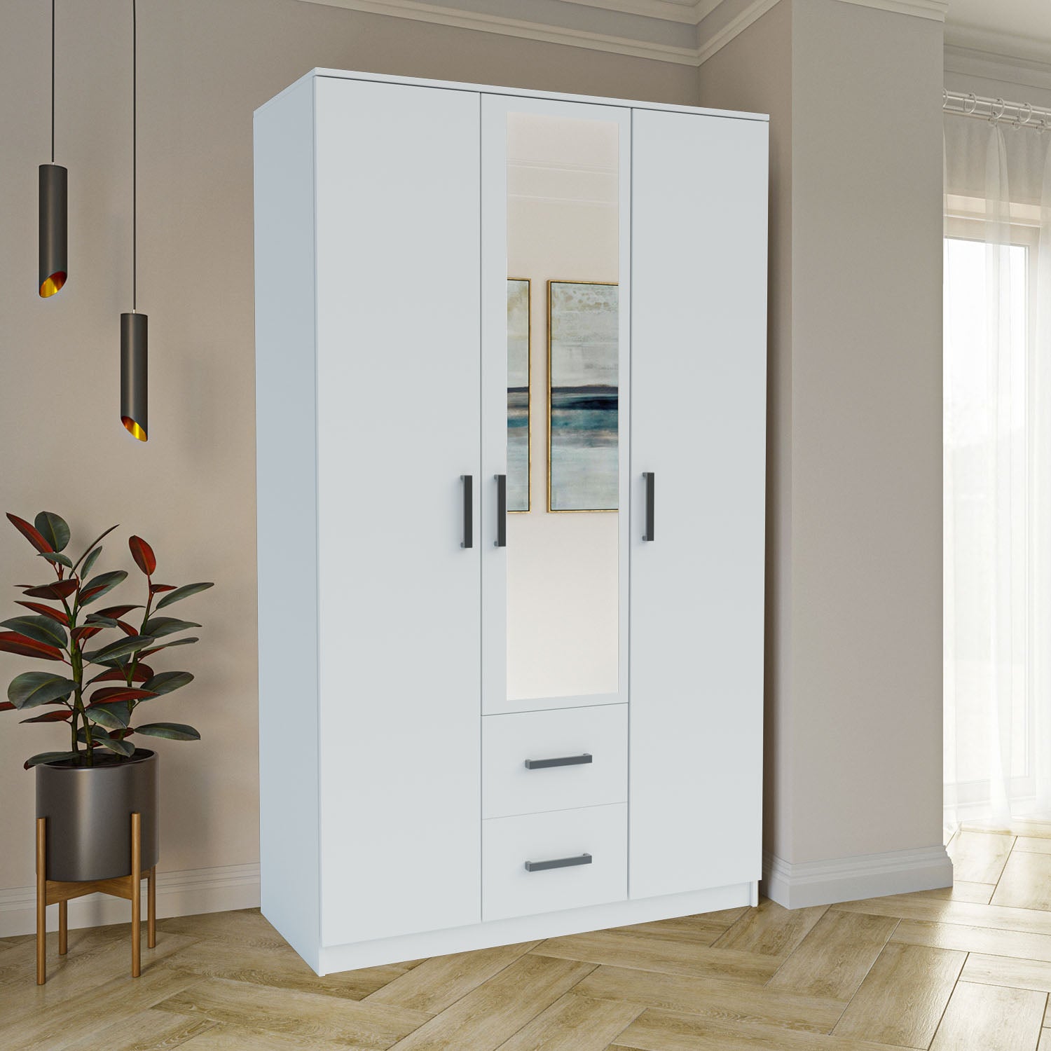 Ντουλάπα Τρίφυλλη Simple Λευκή 120x52x205