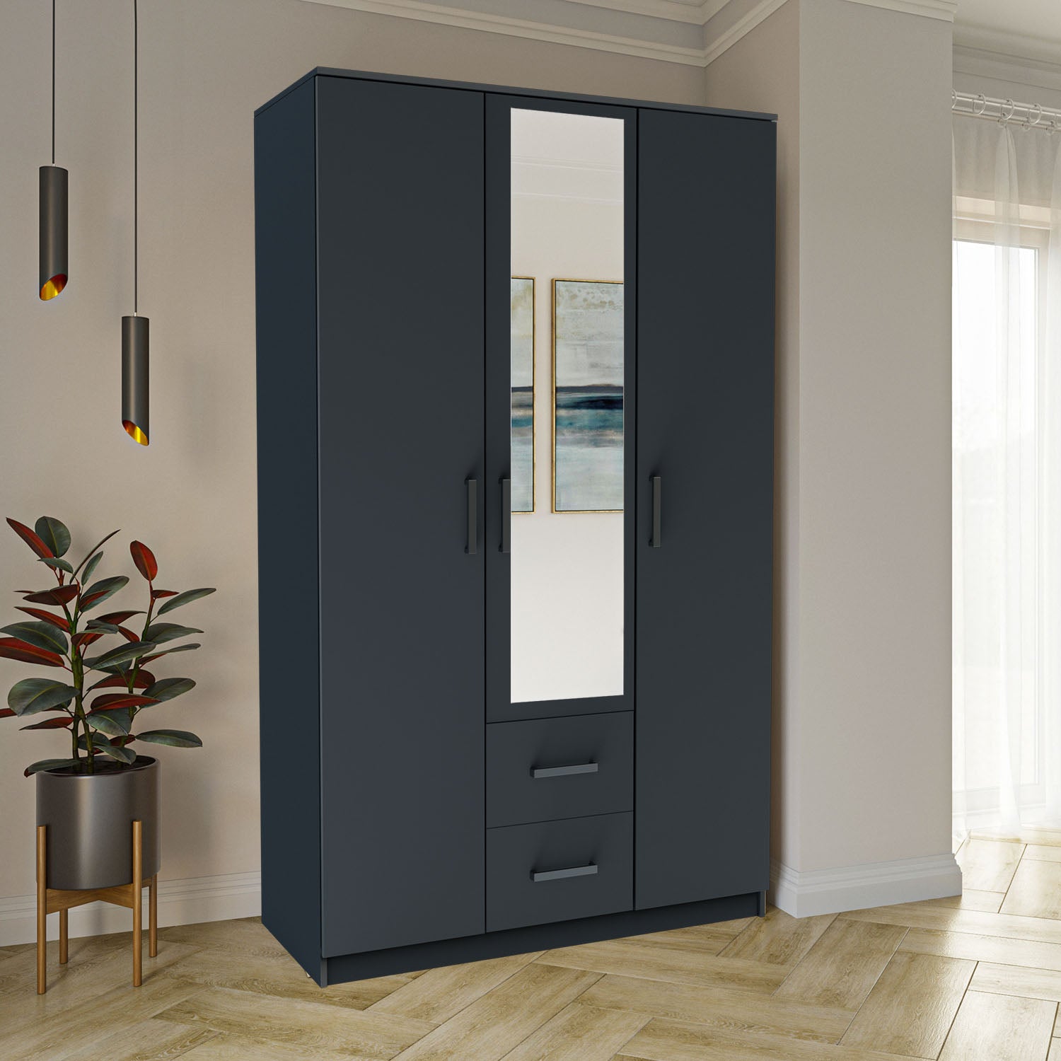 Ντουλάπα Τρίφυλλη Simple Γραφίτης 120x52x205