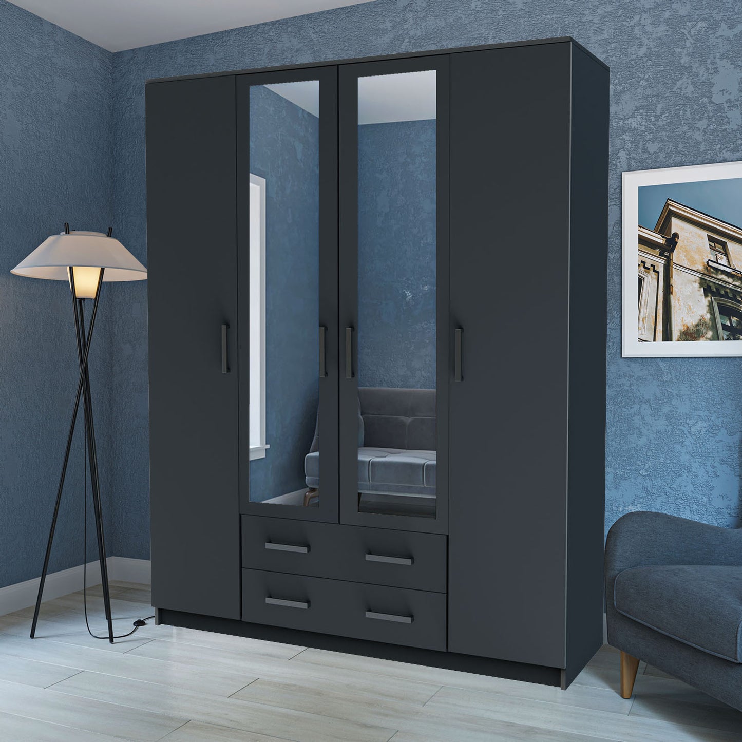 Ντουλάπα Τετράφυλλη Simple Γραφίτης 160x52x205