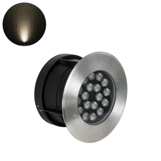 UNDERGROUND-SINA 90571 Χωνευτό Φωτιστικό Σποτ Δαπέδου LED 18W 1620lm 15° DC 24V Αδιάβροχο IP68 Φ20 x Υ11cm Θερμό Λευκό 2700K - Ανοξείδωτο Ατσάλι