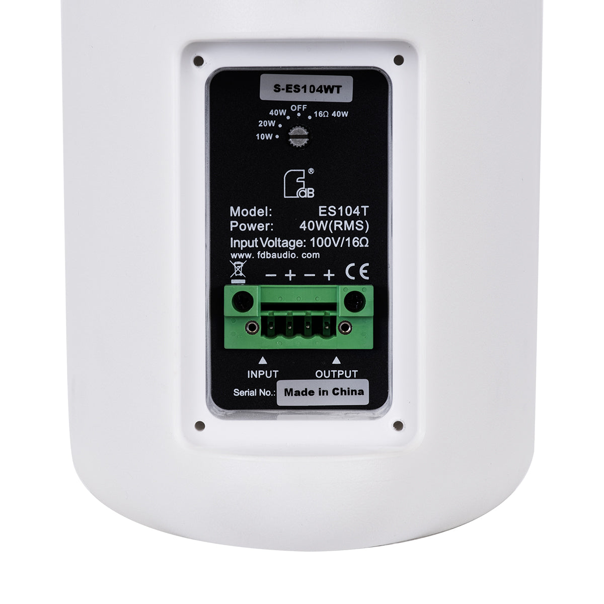 FDB ES104WT 98001 Επιτοίχιο Παθητικό Ηχείο Εγκαταστάσεων με Μετασχηματιστή 100V & 16Ω - 80W RMS (160W Peak) - 1 x 4" Inches LF & 1 x 0.8" Inches HF - Αδιάβροχο IP46 - Λευκό - Μ14 x Π17 x Υ23