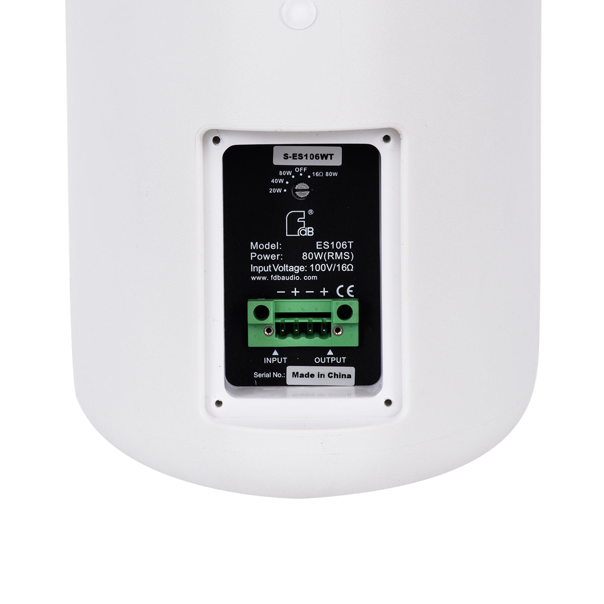 FDB ES106WT 98003 Facilities Speaker - Παθητικό Ηχείο Εγκαταστάσεων Επιτοίχιο με Μετασχηματιστή 100V & 16Ω - 80W RMS (320W Peak) - 1 x 6" Inches LF & 1 x 1" Inches HF - Αδιάβροχο IP65 - Λευκό - Μ18.2 x Π22.4 x Υ36.2