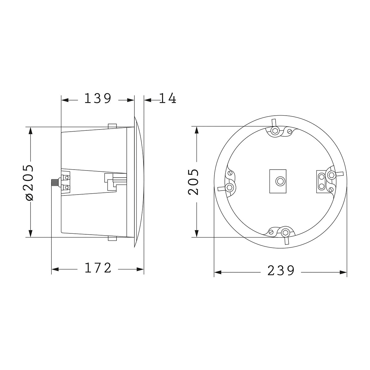 FDB C600T 98012 Χωνευτό Παθητικό Ηχείο Εγκαταστάσεων με Μετασχηματιστή 100V & 8Ω - 40W RMS (80W Peak) - 1 x 6" Inches LF & 1 x 1" Inches HF - IP20 - Λευκό - Μ23.9 x Π23.9 x Υ17.2cm / Q20.5 x 13.9cm