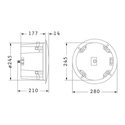 FDB C800T 98013 Χωνευτό Παθητικό Ηχείο Εγκαταστάσεων με Μετασχηματιστή 100V & 8Ω - 50W RMS (100W Peak) - 1 x 8" Inches LF & 1 x 1" Inches HF - IP20 - Λευκό - Μ28 x Π28 x Υ19.1 / Q24.5 x 17.7