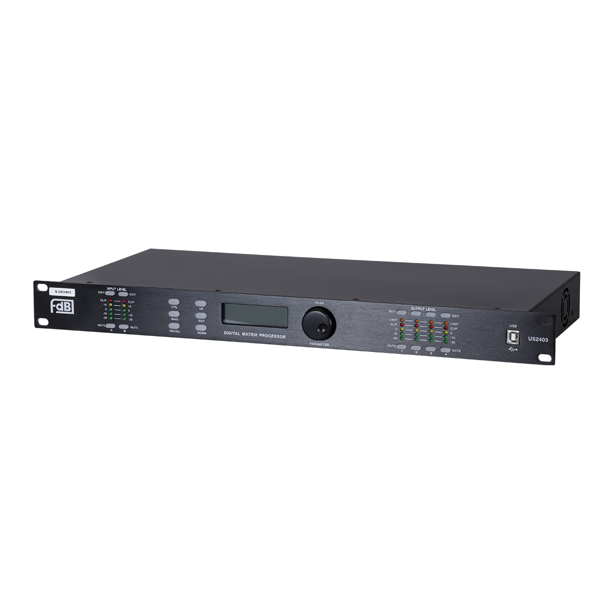 FDB US2403 98020 Audio Processor - Επαγγελματικός Επεξεργαστής Ήχου 2in & 4out - 32-bit DSP SHARC Processor - Frequency Response 20Hz-20Khz DR115DBu - AC 220V/50-60Hz - IP20 - Μαύρο - Μ48.2 x Π20.5 x Υ4.4cm