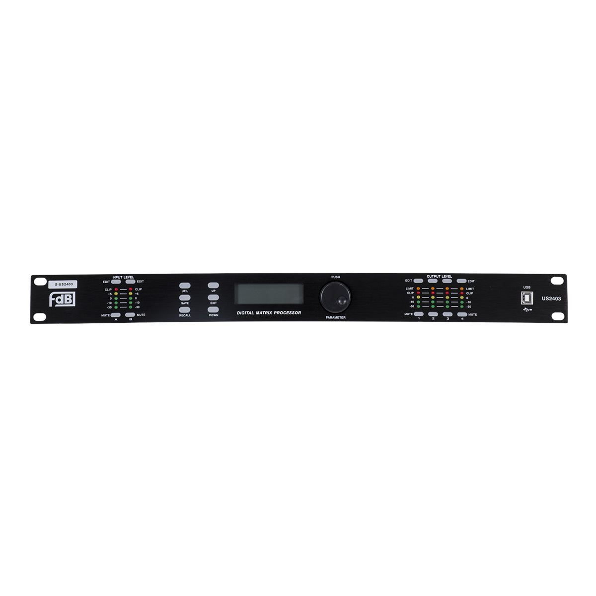 FDB US2403 98020 Audio Processor - Επαγγελματικός Επεξεργαστής Ήχου 2in & 4out - 32-bit DSP SHARC Processor - Frequency Response 20Hz-20Khz DR115DBu - AC 220V/50-60Hz - IP20 - Μαύρο - Μ48.2 x Π20.5 x Υ4.4cm