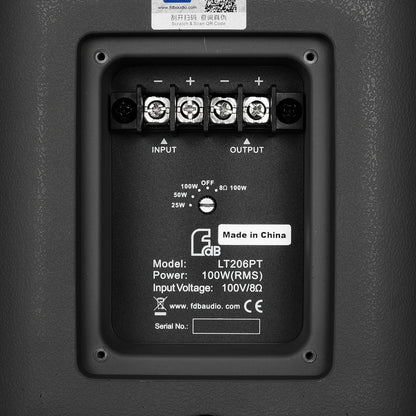 FDB LT206PT 98037 Επιτοίχιο Παθητικό Ηχείο Εγκαταστάσεων με Μετασχηματιστή 100V & 8Ω - 100W RMS (400W Peak) - 1 x 6.5" Inches LF & 1 x 1" Inches HF - Αδιάβροχο IP56 - Μαύρο - Μ32 x Π26 x Υ26