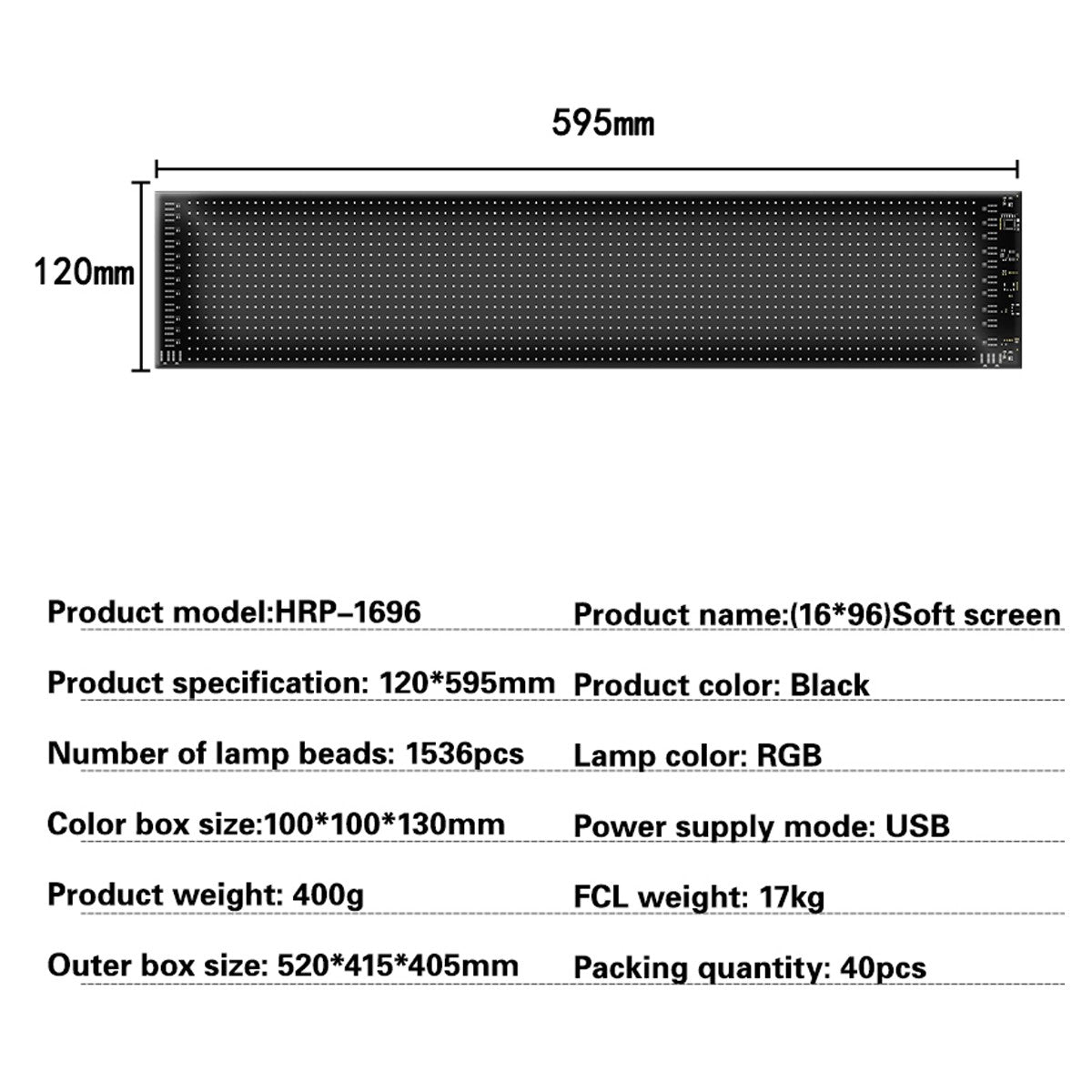 MATRIX GLB-106-0003 Εύκαμπτη Κυλιόμενη Ψηφιακή Επιγραφή P6 96x16 Pixel LED 10W DC 5V 2A με USB 2.0 Αδιάβροχο IP65 Πολύχρωμο RGB - Bluetooth Control μέσω iPIXEL APP - Μ59.5 x Π0.2 x Υ12