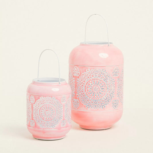 Φανάρι Μεταλικό Ροζ 15x15x20