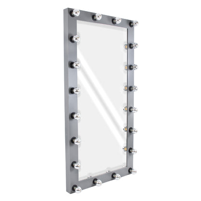 MAKEUP MIRROR-160x80-6 Μοντέρνος Καθρέπτης Μακιγιάζ με Πλαίσιο Φυσικού Ξύλου με Διακόπτη On/Off 20 x E27 AC220-240V - Μ80 x Π7 x Υ160cm - Γκρι Ανθρακί