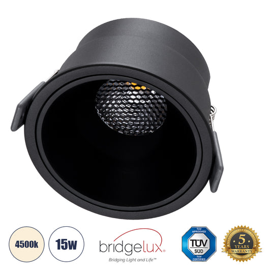 PLUTO-B 60262 Χωνευτό LED Spot Downlight TrimLess Φ10.4cm 15W 1950lm 38° AC 220-240V IP20 Φ10.4 x Υ6.5cm - Στρόγγυλο - Μαύρο & Anti-Glare HoneyComb - Φυσικό Λευκό 4500K - Bridgelux COB