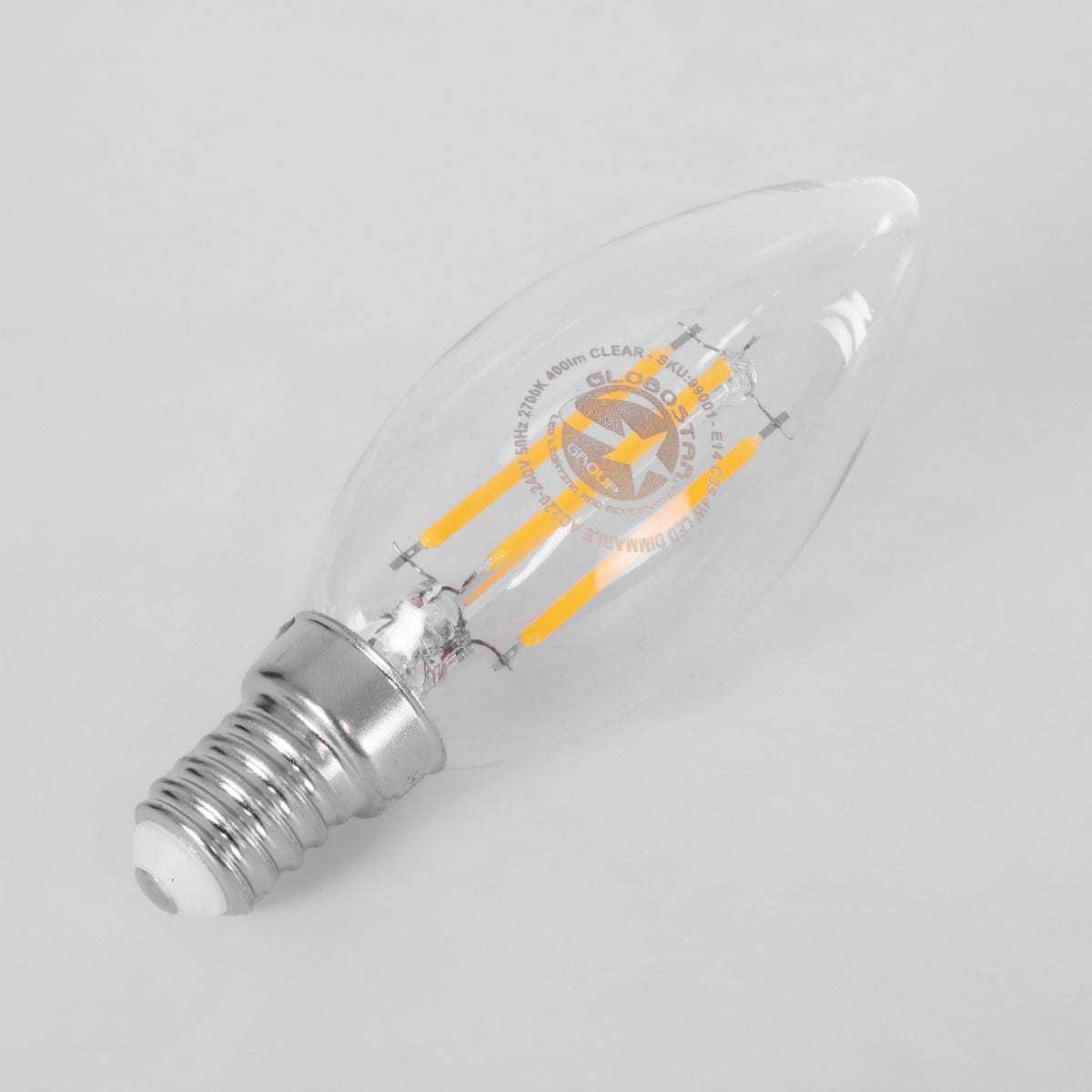 99001 Λάμπα LED Long Filament E14 C35 Κεράκι 4W 400lm 360° AC 220-240V IP20 Φ3.5 x Υ10.5cm Θερμό Λευκό 2700K με Διάφανο Γυαλί Dimmable