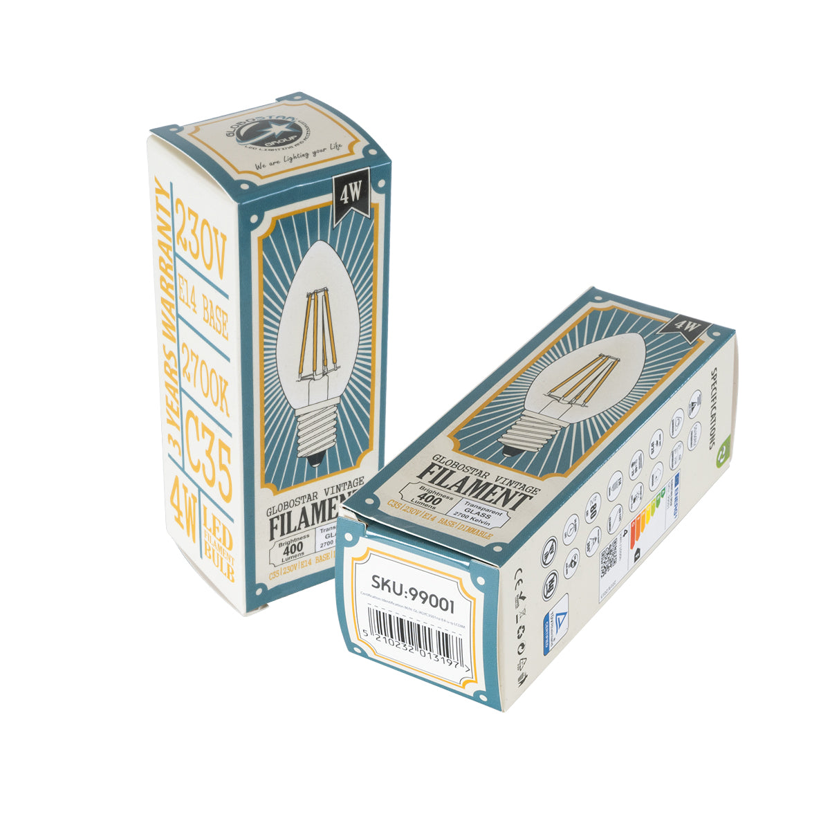 99001 Λάμπα LED Long Filament E14 C35 Κεράκι 4W 400lm 360° AC 220-240V IP20 Φ3.5 x Υ10.5cm Θερμό Λευκό 2700K με Διάφανο Γυαλί Dimmable