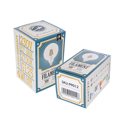 99012 Λάμπα LED Long Filament E27 G125 Γλόμπος 4W 400lm 360° AC 220-240V IP20 Φ12.5 x Υ18cm Θερμό Λευκό 2700K με Διάφανο Γυαλί - Dimmable