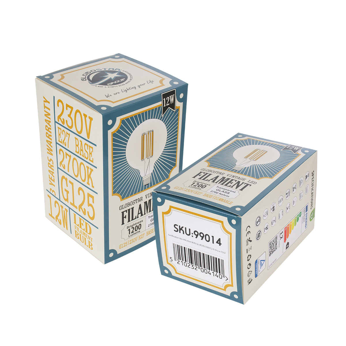 99014 Λάμπα LED Long Filament E27 G125 Γλόμπος 12W 1200lm 360° AC 220-240V IP20 Φ12.5 x Υ18cm Θερμό Λευκό 2700K με Διάφανο Γυαλί - Dimmable