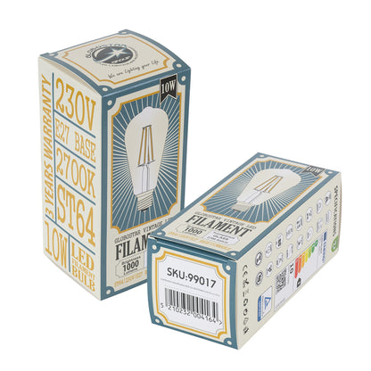 99017 Λάμπα LED Long Filament E27 ST64 Αχλάδι 10W 1000lm 360° AC 220-240V IP20 Φ6.4 x Υ14cm Θερμό Λευκό 2700K με Διάφανο Γυαλί - Dimmable