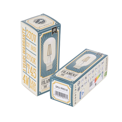 99018 Λάμπα LED Long Filament E27 T45 Σωλήνας 4W 400lm 360° AC 220-240V IP20 Φ4.5 x Υ11cm Θερμό Λευκό 2700K με Διάφανο Γυαλί - Dimmable