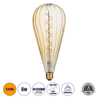99024 Λάμπα LED Soft S Spiral Filament E27 OT120 ZEPPELIN Γλόμπος 6W 420lm 360° AC 220-240V IP20 Φ12 x Υ46cm Ultra Θερμό Λευκό 2200K με Μελί Γυαλί - Dimmable