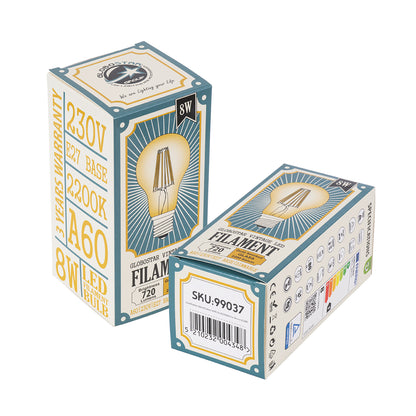 99037 LED Long Filament Bulb E27 A60 Globe 8W 720lm 360° AC 220-240V IP20 D6 x H10.5cm Ultra Θερμό Λευκό 2200K με Μελί Γυαλί - Dimmable