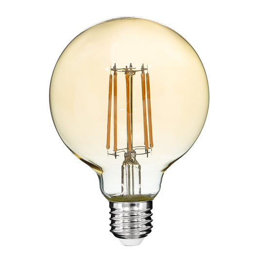 99041 LED Long Filament Bulb E27 G95 Globe 12W 1080lm 360° AC 220-240V IP20 D9.5 x H13.5cm Ultra Θερμό Λευκό 2200K με Μελί Γυαλί - Dimmable