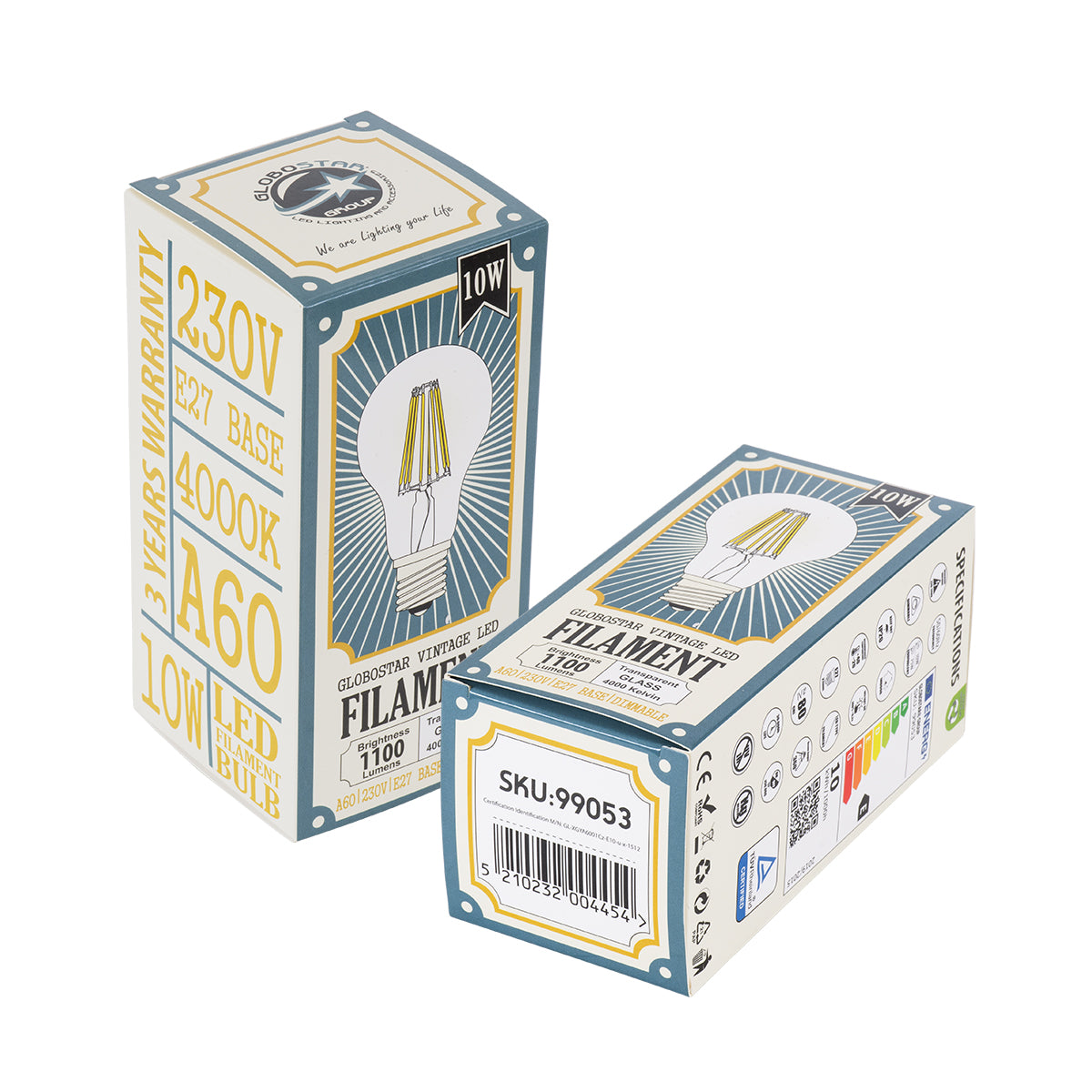 99053 Λάμπα LED Long Filament E27 A60 Γλόμπος 10W 1100lm 360° AC 220-240V IP20 Φ6 x Υ10.5cm Φυσικό Λευκό 4000K με Διάφανο Γυαλί - Dimmable