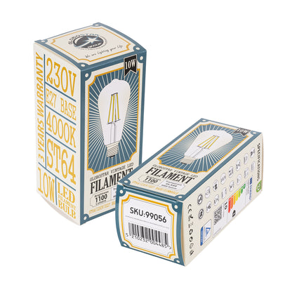 99056 Λάμπα LED Long Filament E27 ST64 Αχλάδι 10W 1100lm 360° AC 220-240V IP20 Φ6.4 x Υ14cm Φυσικό Λευκό 4000K με Διάφανο Γυαλί - Dimmable