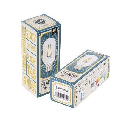 99057 Λάμπα LED Long Filament E27 T45 Σωλήνας 4W 440lm 360° AC 220-240V IP20 Φ4.5 x Υ11cm Φυσικό Λευκό 4000K με Διάφανο Γυαλί - Dimmable