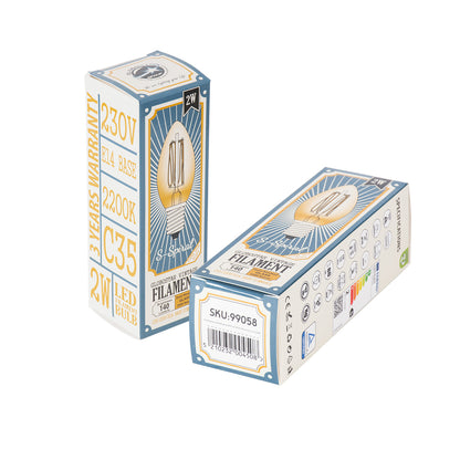 99058 Λάμπα LED Ultra Thin Soft S Spiral Filament E14 C35 Κεράκι 2W 140lm 360° AC 220-240V IP20 Φ3.5 x Υ10.5cm Ultra Θερμό Λευκό 2200K με Μελί Γυαλί - Dimmable