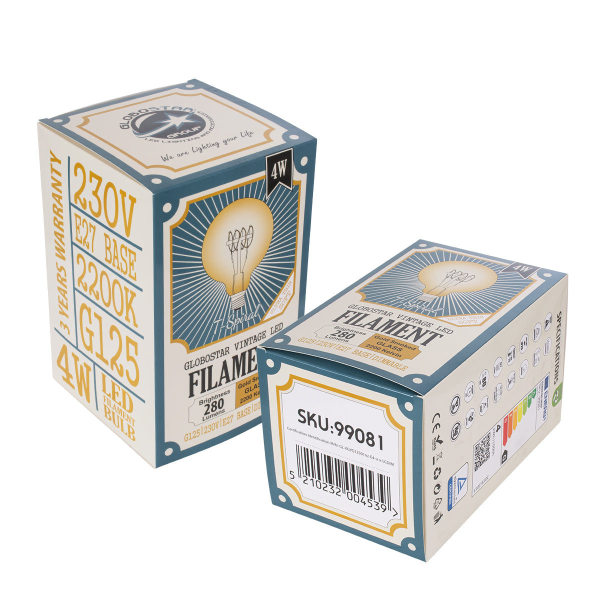 99081 Λάμπα LED Ultra Thin Soft S Spiral Filament E27 G125 Γλόμπος 4W 280lm 360° AC 220-240V IP20 Φ12.5 x Υ18cm Ultra Θερμό Λευκό 2200K με Μελί Γυαλί - Dimmable